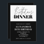 Black 18th cumpleaños invitaciones Dinner White<br><div class="desc">Invitaciones de 18 años en blanco y negro Cena elegante moderna</div>
