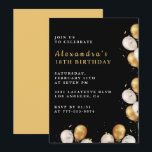 Black 18th cumpleaños invitaciones Globo de oro<br><div class="desc">El negro y el oro invitaciones de 18 años tipografía de calligrafía simple moderna hito femenino clásico elegante celebración del glam</div>