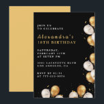 Black 18th cumpleaños invitaciones Globo de oro<br><div class="desc">El negro y el oro invitaciones de 18 años tipografía de calligrafía simple moderna hito femenino clásico elegante celebración del glam</div>