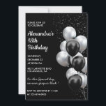 Black 18th cumpleaños invitaciones Globos Plata<br><div class="desc">Black 18th cumpleaños invitaciones Globos Purpurina de espuma plateada</div>