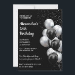 Black 18th cumpleaños invitaciones Globos Plata<br><div class="desc">Black 18th cumpleaños invitaciones Globos Purpurina de espuma plateada</div>
