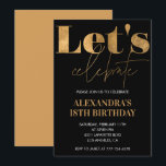 Black 18th cumpleaños invitaciones Gold Elegant<br><div class="desc">Invitaciones de 18 años de color Negro Típografía de Glam Moderno Elegante de oro Clásico de hitos femeninos</div>