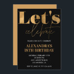 Black 18th cumpleaños invitaciones Gold Elegant<br><div class="desc">Invitaciones de 18 años de color Negro Típografía de Glam Moderno Elegante de oro Clásico de hitos femeninos</div>