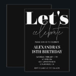 Black 18th cumpleaños invitaciones negrita tipogra<br><div class="desc">Invitaciones negras de 18 años tipografía tipográfica tipografía hito femenino clásico elegante glam</div>