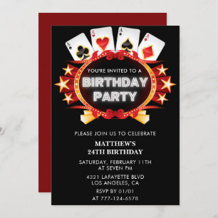 Black 24th cumpleaños invitaciones Casino Poker Me