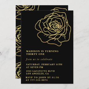 Black 31st cumpleaños invitaciones Gold Floral