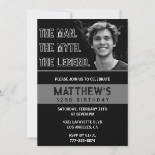 Black 32nd cumpleaños invitaciones The Man The Leg