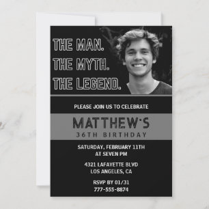 Black 36th cumpleaños invitaciones The Man The Leg