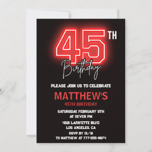 Black 45th cumpleaños invitaciones Hombres Neon