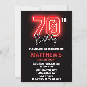 Black 70 cumpleaños invitaciones Hombres Neon