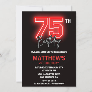 Black 75 cumpleaños invitaciones Hombres Neon