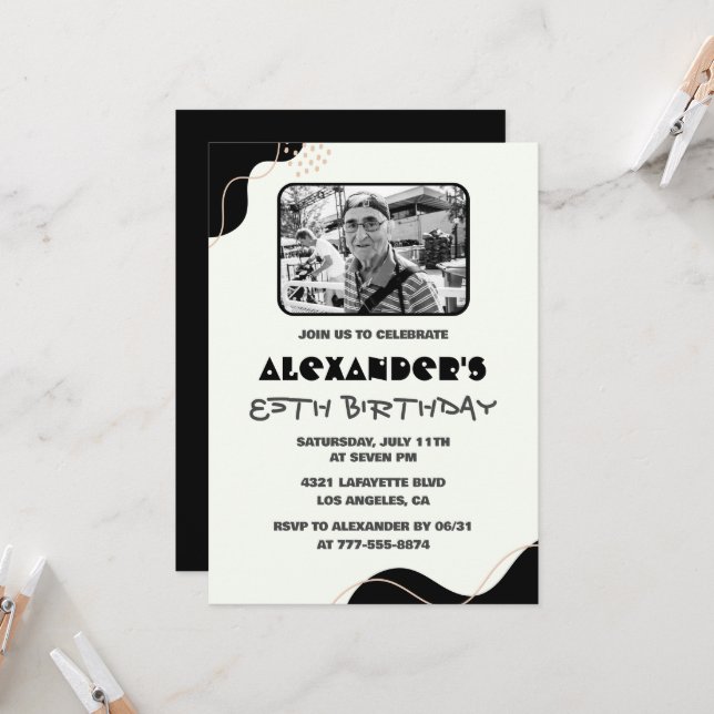 Black 85th cumpleaños invitaciones Hombres Simple  (Anverso/Reverso In Situ)