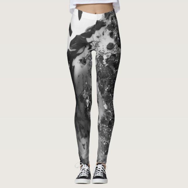 Black and art white texture painting legging pants (Anverso)