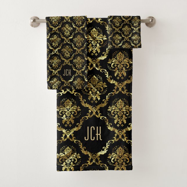 Black And Gold Floral Damasks Monogram (In situ)