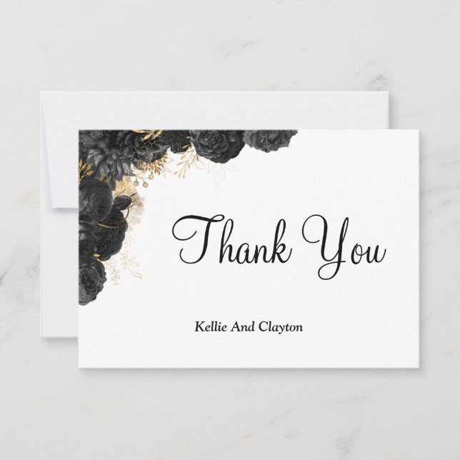 Black And Gold Floral Gracias Cartas (Anverso)