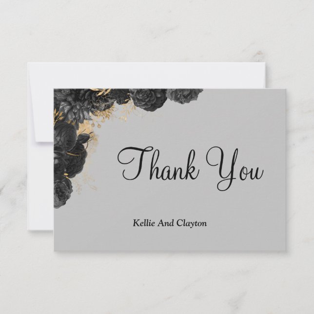 Black And Gold Floral Gracias Cartas (Anverso)