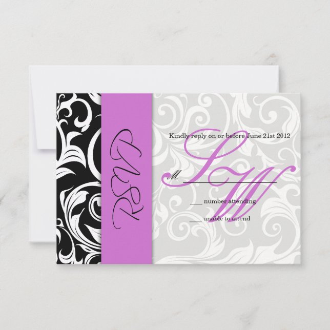 Black and Purple Swirl Wedding RSVP (Anverso)