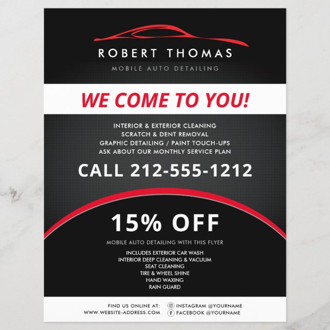 Black and Red Auto Detailing, Folleto de lavado de (Frente)