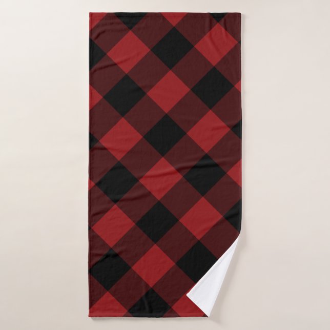 Black and Red Plaid Check Bath Towel (Toalla de baño)