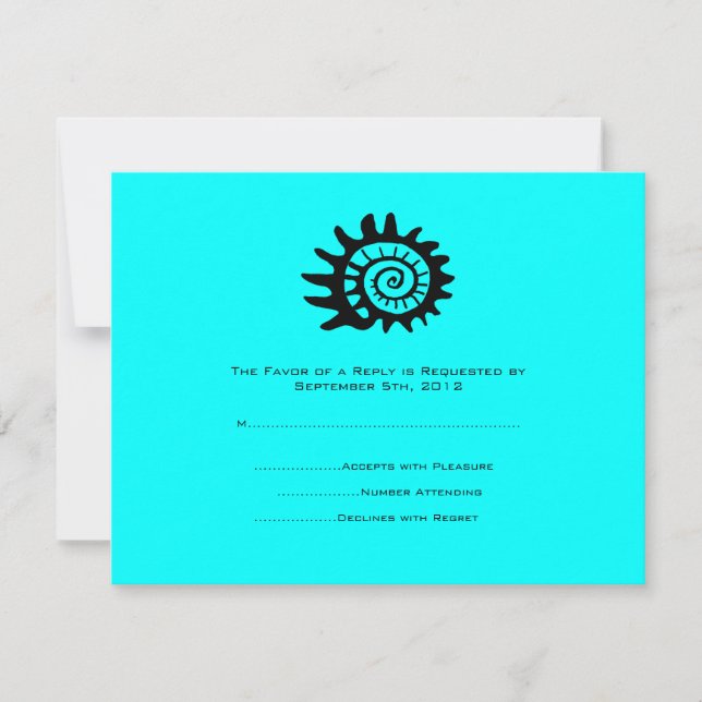 Black and Turquoise SeaShell Wedding RSVP (Anverso)