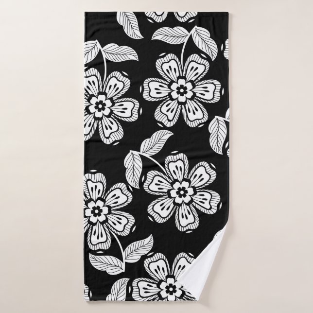 Black and white doodle flower patternblack,abstrac (Toalla de baño)