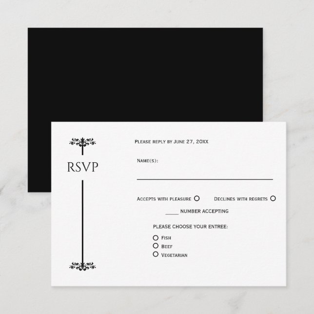 Black and White Elegant Minimalist RSVP | (Anverso / Reverso)
