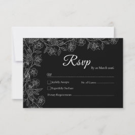 Black and White Floral Line Art Wedding RSVP Card