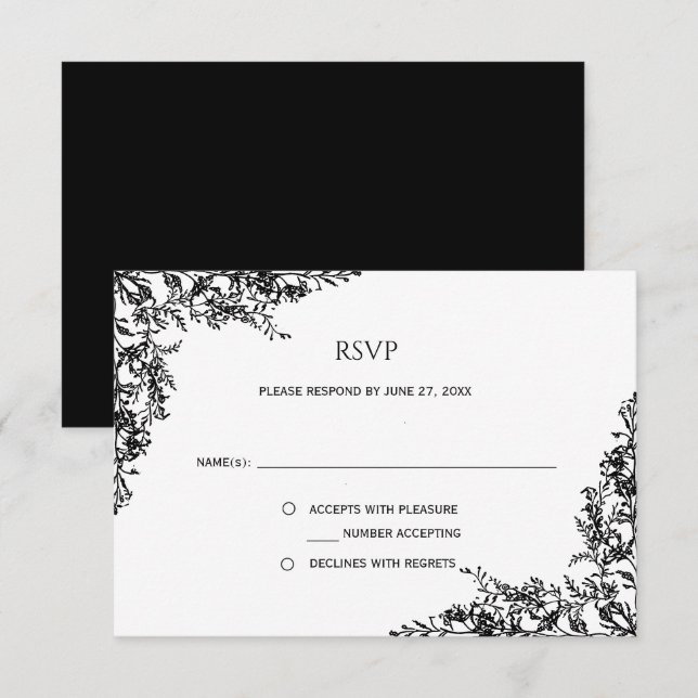 Black and White Floral Minimalist RSVP | (Anverso / Reverso)
