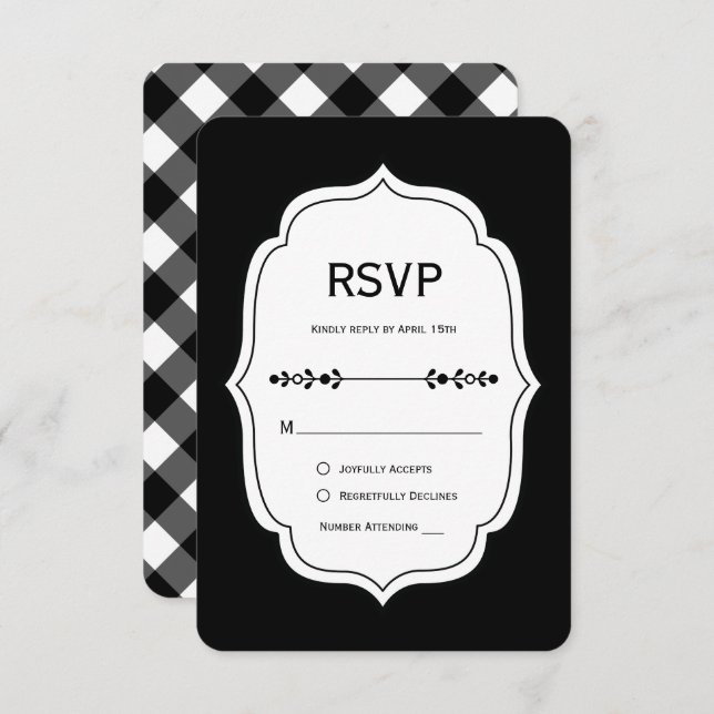 black and white gingham wedding RSVP Cards (Anverso / Reverso)