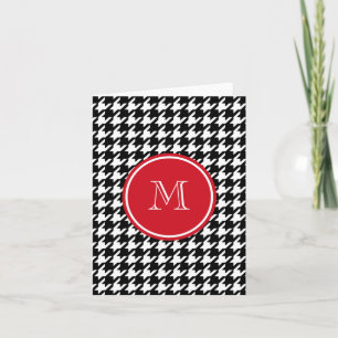 Black and White Houndstooth Red Monogram