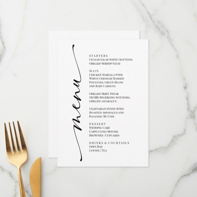 Black and White Modern Elegant Menu  (Anverso/Reverso In Situ)