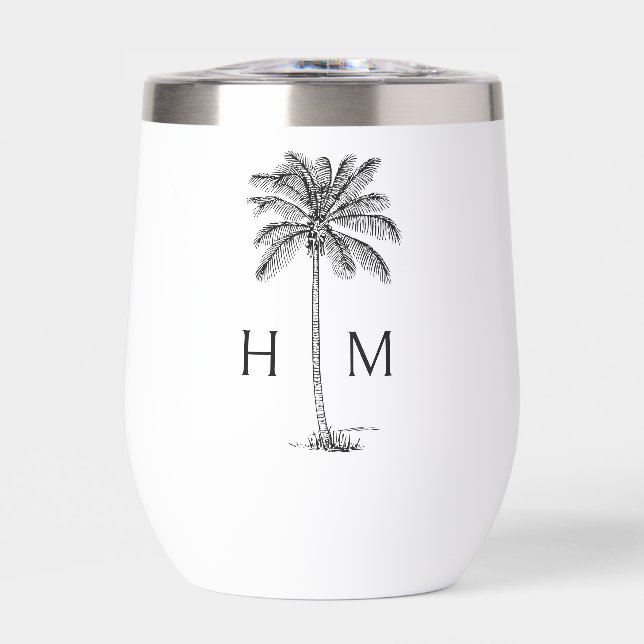 Black and White Palm Palmetto Tree Monogram (Frente)