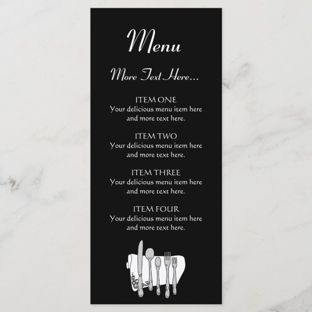 Black and White Siverware Design Menu 4x9 inch (Anverso)