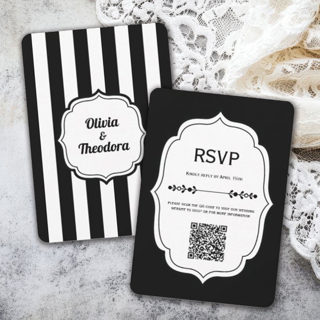 black and white stripe wedding RSVP Cards (Subido por el creador)