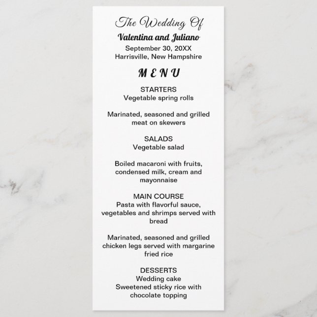 Black and White Typography Wedding Menu (Anverso)