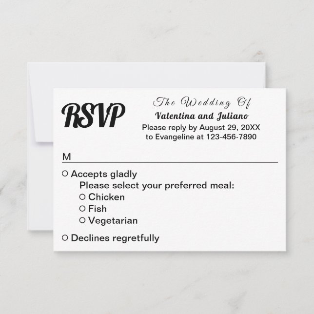 Black and White Wedding RSVP (Anverso)