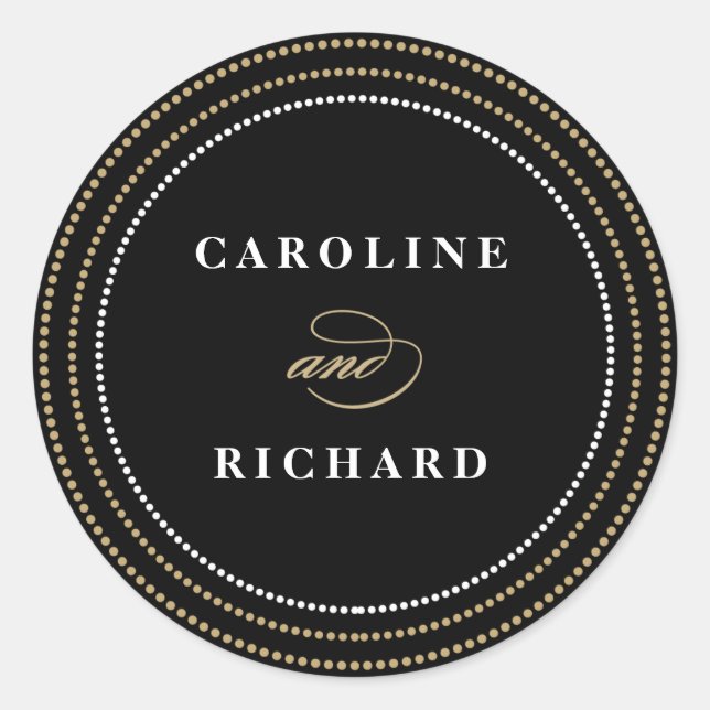 Black Art Deco String Luces Boda Favor Pegatina (Anverso)