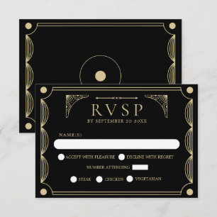 Black Art Deco Wedding RSVP