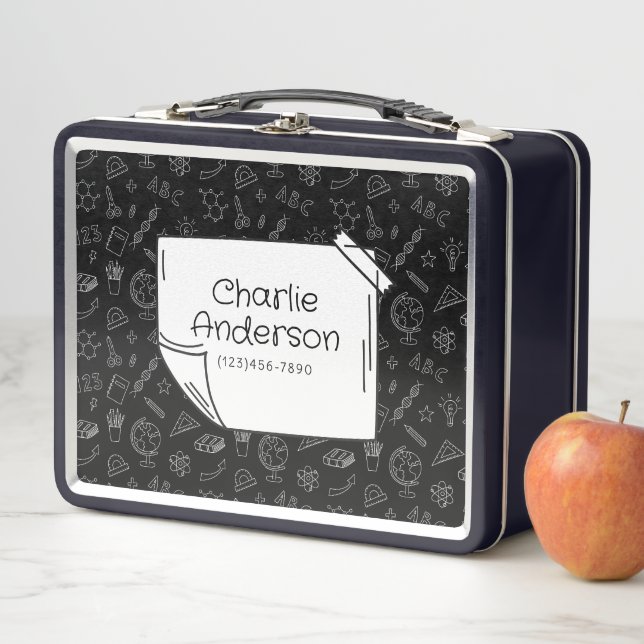 Black Back To School Icons Lunch Box (In situ)