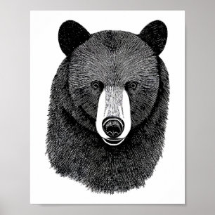 Black Bear Face original Dibujo de arte animal