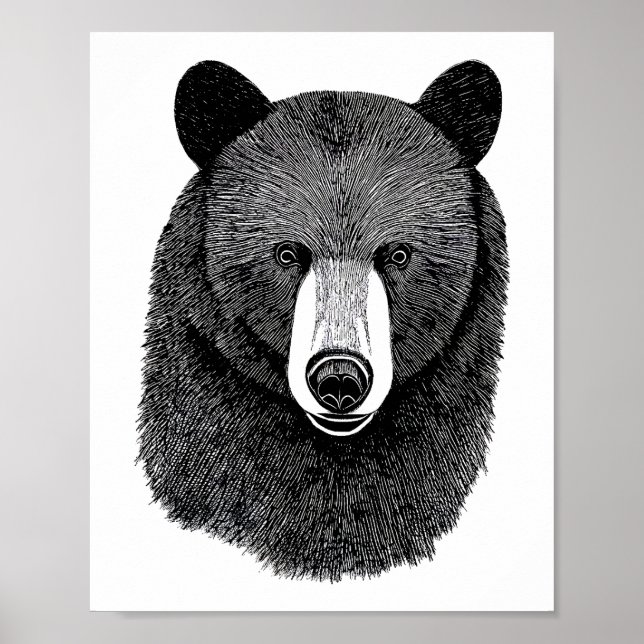 Black Bear Face original Dibujo de arte animal (Frente)