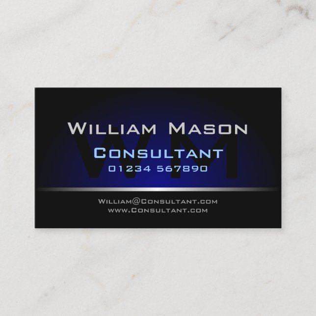 Black Blue Monogram Professional - tarjeta de visi (Anverso)