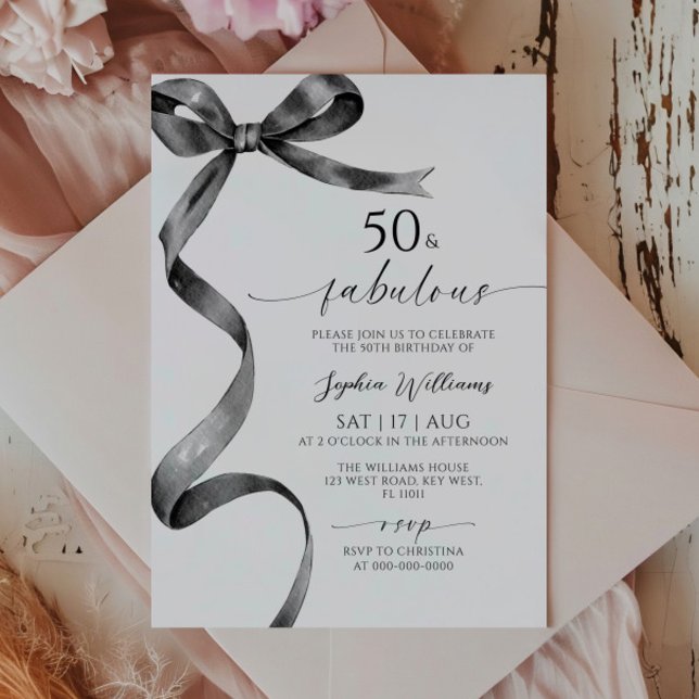 Black Bow 50 y fabulosa invitación a cumpleaños (Subido por el creador)