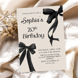Black Bow Coquette Invitación a la fiesta de cumpl