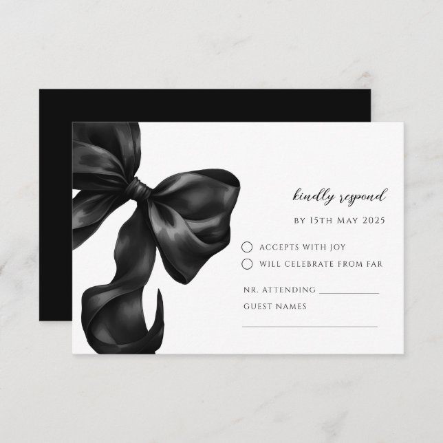 Black Bow RSVP Response Card (Anverso / Reverso)