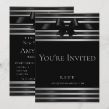 Black Bow Silver tira la invitación de Año Nuevo