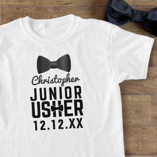 Black Bow Tie Junior Usher Attendt White Camiseta