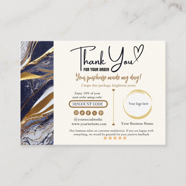 Black Brown Gold Gracias tarjeta de visita (Anverso)