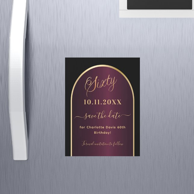 Black burgundy cumpleaños número 60 Save the Date  (Subido por el creador)