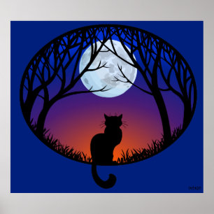 Black Cat Art Poster Cute Cat Lover Prints Posters